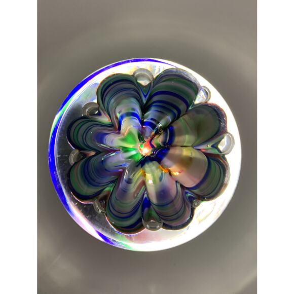 Vtg Joe Rice St Claire Hand Blown Art Glass Multi Color Ribbon Claw Paper Weight - Picture 9 of 12